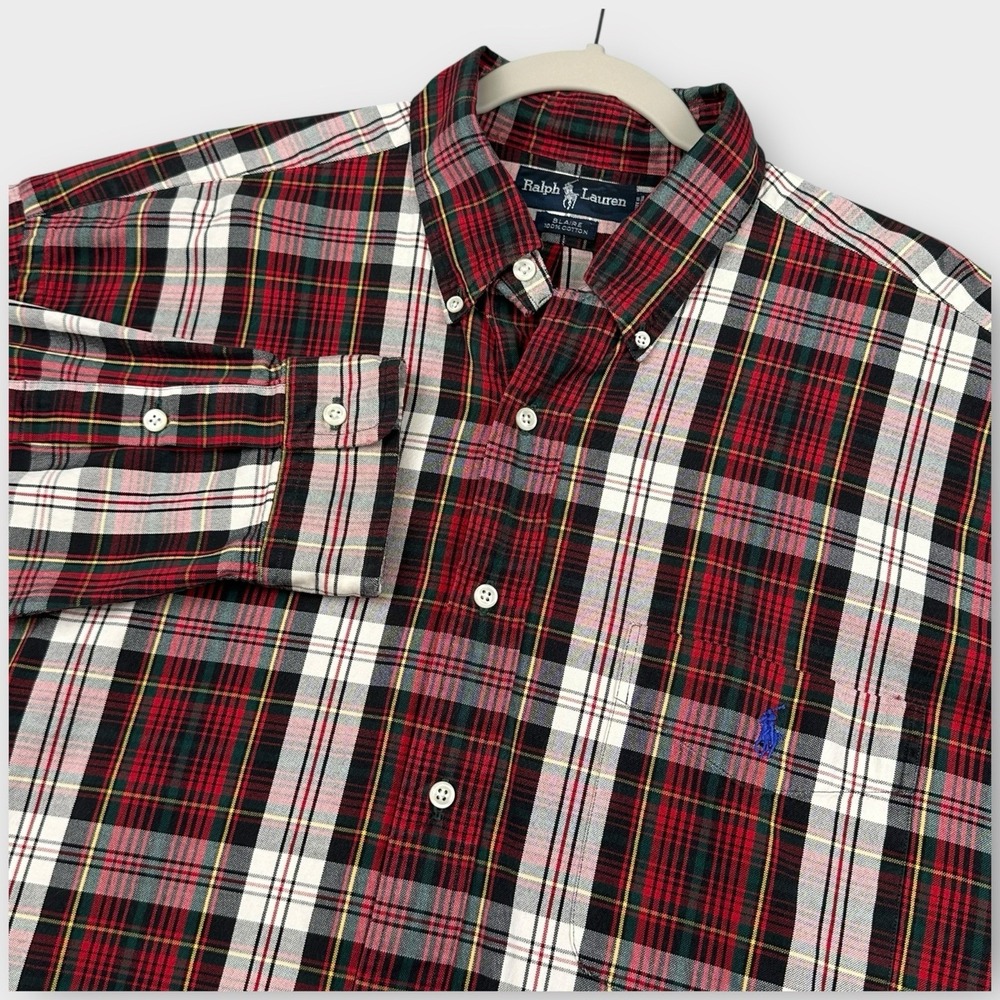 VTG Polo Ralph Lauren Shirt XXL Tartan Plaid Long Sleeve Blaire Oxford Pocket